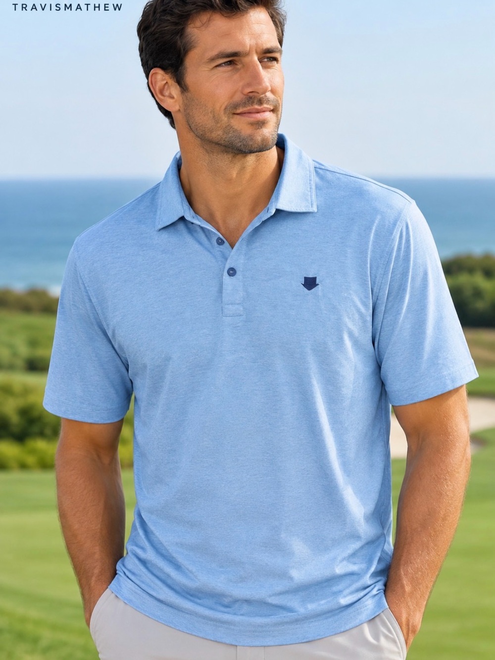 Travis Mathew Polo Shirt XL Light Blue Golf Logo